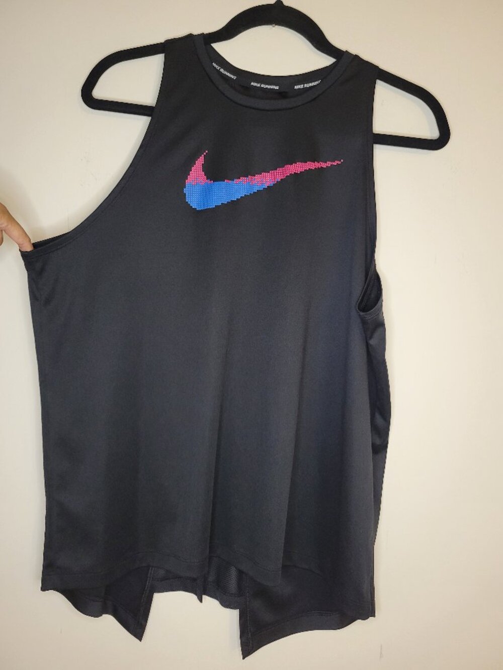 Nike Running Dri Fit Tank Top Womens XL Black Cross Stitch Pixel Swoosh Mesh
